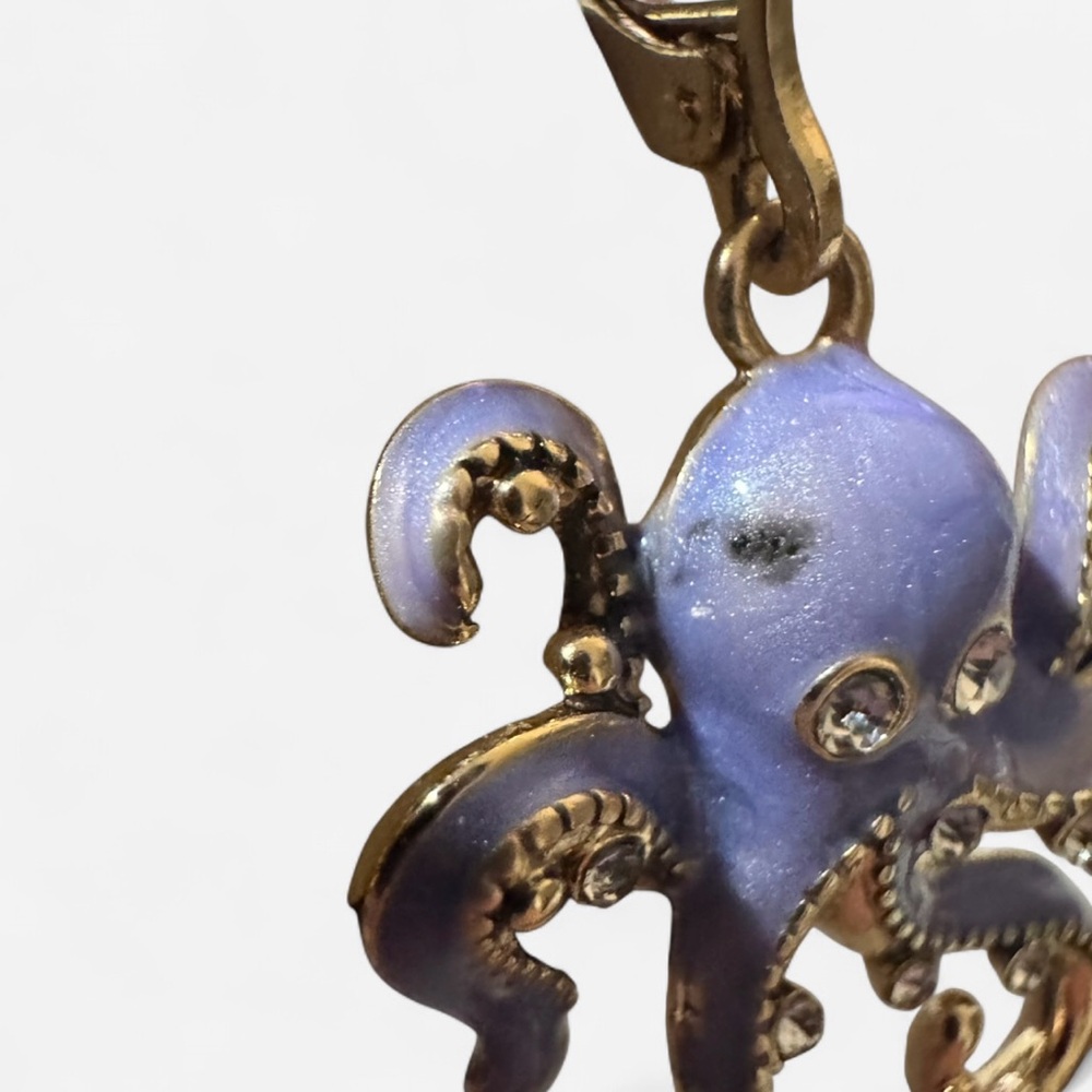 NWT Napier Gold Tone Purple Enamel Ocean World Octopus Drop Earrings - Picture 4 of 5